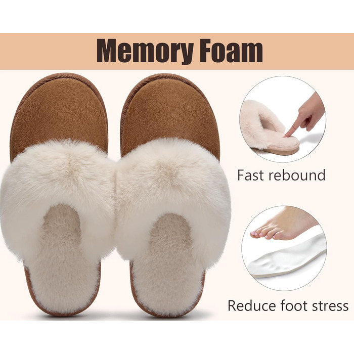 Тапочки зимові для дому та вулиці, теплі з меморі-піною, антиковзкі, для жінок та чоловіків (36.5/38 EU, темно-коричневі)