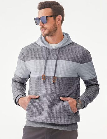 Худі чоловіче з довгим рукавом, теплий світшот з капюшоном, кольоровий блок, модель A (темно-сірий, L)