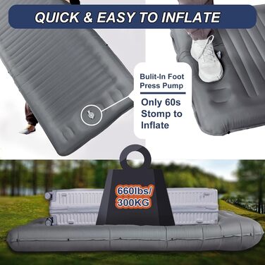 Origem Self-Inflating Camping Mat - Ultralight Sleeping Pad with Foot Pump - 14cm Thick - Ideal for Hiking, Travel, Beach, Tent & Hammock - Light Grey