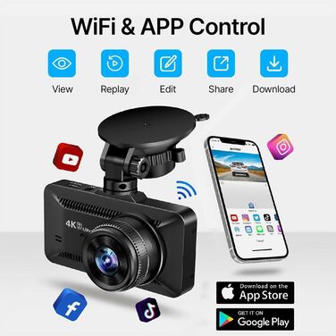 Відеореєстратор Oryzom 4K з екраном 3.94' - автомобільна камера переднього та заднього огляду, 170° ширококутний об'єктив, нічне бачення та режим паркування