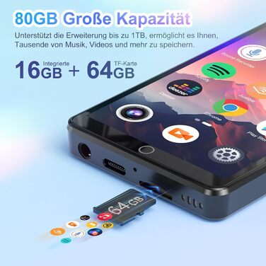 MP3 плеєр 80GB з Bluetooth, WiFi, камерою та сенсорним екраном 4.02