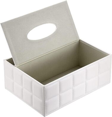 BTSKY Rectangular Tissue Box Holder made of PU Leather with Remote Control Pocket – Desk Tissue Holder, Organizer, Storage Box, Holder, Remote Control Container, White