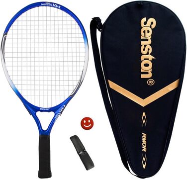 Senston Tennis Racket 19/23/25 Inch One-Piece Design with Carry Bag, Overgrip & Vibration Dampener (Blue)