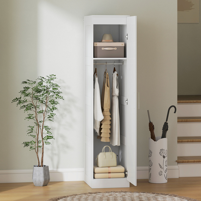 HOMCOM Multi-Purpose Closet Organizer with Hanging Rod, Shelves, and Soft-Close Doors - White (40 x 52 x 180 cm)