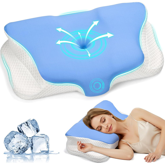 Подушка для шиї Ehomfory з Memory Foam, ергономічна подушка для сну на боці, спині та животі, 62x41x9/12 см, сіро-білий (блакитний)