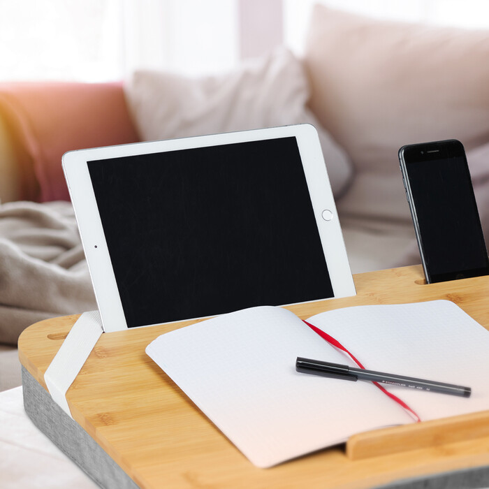 Relaxdays Gray Laptop Pillow with Bamboo Tray