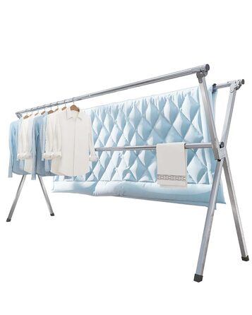 Стійка для сушіння білизни 200 см, складна, для дому та вулиці, нержавіюча сталь, 20 гачків, 12 кліпс, 3 перекладини