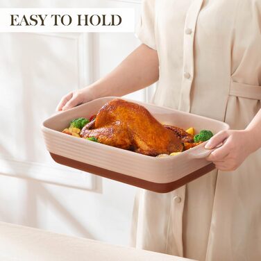 Форма для запікання MALACASA Serie TARA, 4.5л, кераміка, рожева, 35*23.8 см | Для лазаньї, тірамісу та запіканок