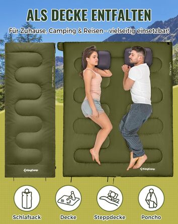 KingCamp 3-Season Sleeping Bag - Lightweight, Waterproof & Warm for Adults & Kids - Camping & Outdoor Sleeping Bag (Olive Green)