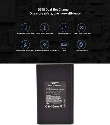 Запасна батарея DSTE 2X BP-511 + подвійне USB-зарядне пристрій з LCD-дисплеєм для Canon EOS (10D, 20Da, 300D, 30D, 40D, 50D, D30, D60, DM-MV100Xi, DM-MV430, DM-MV450, DM-MVX1i)