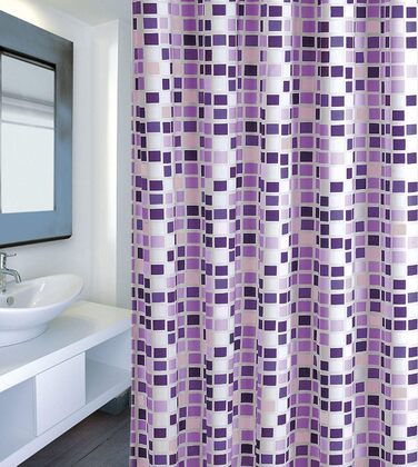 Штора для душу MSV Cotexsa 142102 Premium 'Mosaik' 180x200 см, антибактеріальна, антигрибкова, поліестер, з кільцями, Іспанія, фіолетовий/різнокольоровий