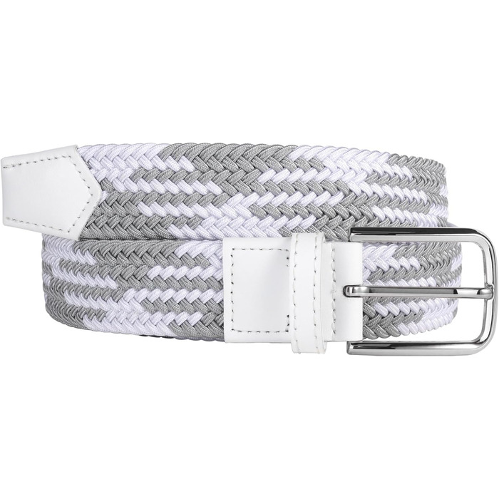 Еластичний пояс для гольфу для чоловіків та жінок, повсякденний, розтяжний, тканий, 3,5 см, білий/сірий, S-Fit, обхват талії 34'-40' (довжина: 45')