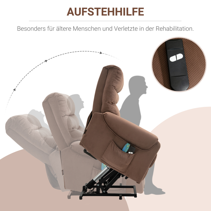 HOMCOM TV Lift Chair Electric with Massage Function, Heating, and Reclining Feature, Light Brown Polyester, 79x97x103cm - For Comfort & Relaxation