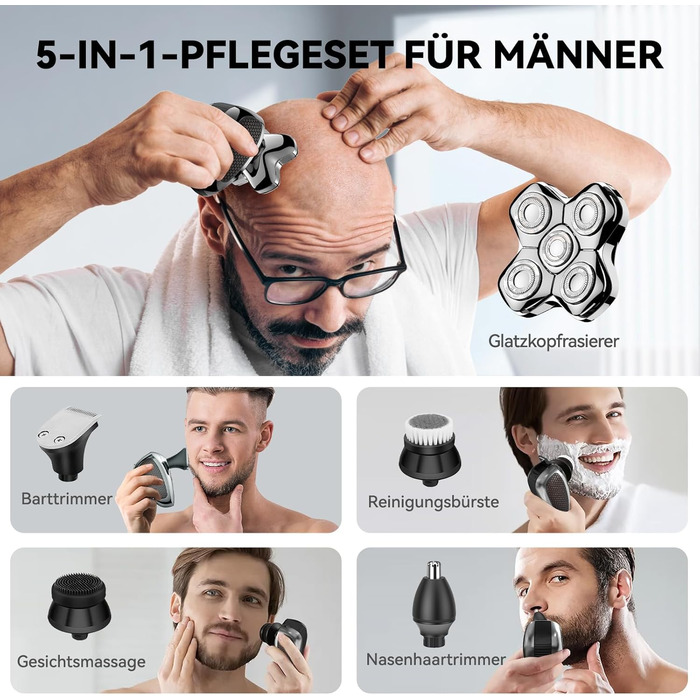 Електричний голєний апарат MAXGROOM для чоловіків, вологостійкий, для сухого та вологого гоління, 5D-головка, USB-C зарядка, LED-індикатор заряду, чорний