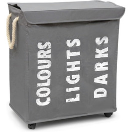 hausratplus Osoltus Laundry Box - Laundry Sorter with Lid & Wheels - Bathroom Organizer - Laundry Basket - Laundry Chest - Bathroom Laundry Sorting System - Grey