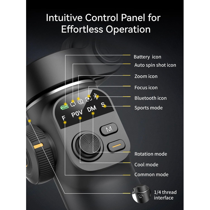 Стабілізатор для смартфона AOCHUAN X2: 3-осьовий гімбал з OLED-дисплеєм та 7.8-дюймовою штангою, чорний