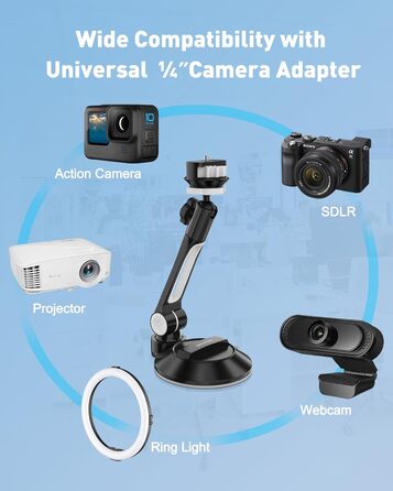 Підставка для планшету та смартфона AboveTEK з присоском – регульована 360° для iPad/смартфонів (4–11 дюймів), авто/стіна/офіс (чорний)