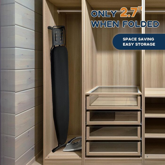 Гладильна дошка велика з підставкою для праски, 121×41 см, складна, для парогенератора, регульована по висоті, чорна