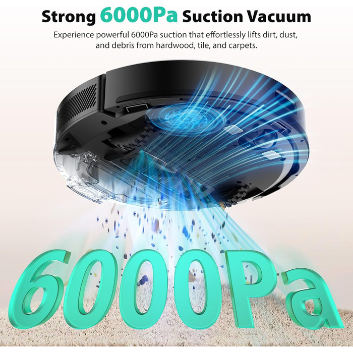 Робот-пилосос Tikom L8000 Plus з потужністю 6000Pa, станція самоочищення, LiDAR-навігація, Wi-Fi, мапінг, для шерсті тварин, килима та твердих підлог