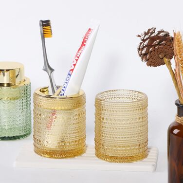 Bathroom Toothbrush Holder, Clear Glass, Toothbrush and Toothpaste Holder, 284 ml, Bathroom Storage Cup for Toothbrush, Makeup Brushes (Amber)