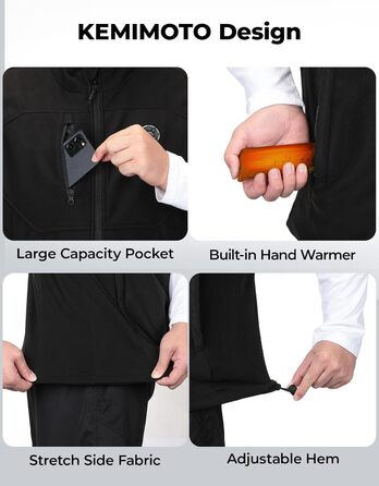 Обогреваемая жилетка KEMIMOTO для мужчин и женщин с 5 зонами обогрева, USB-аккумулятор 10000mAh, для катания на лыжах, рыбалки, мотоцикла, активного отдыха (M, Черный)