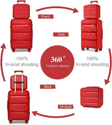 Валіза на 4 колесах, міцна та легка, з TSA-замком та YKK-блискавкою, тихі колеса, ручна поклажа з косметичною сумкою (Червоний)