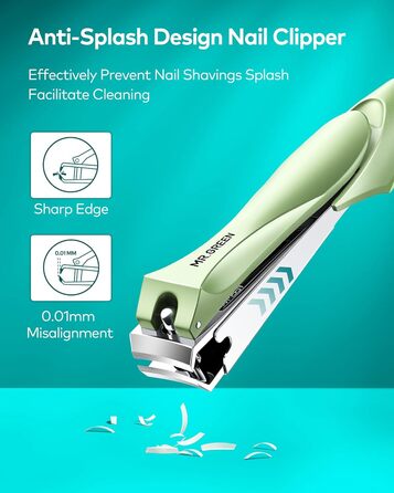 Професійний набір для манікюру MR.GREEN: кусачки для нігтів з пилкою, для чоловіків, жінок, дітей та літніх людей, зелений колір, подарункова упаковка