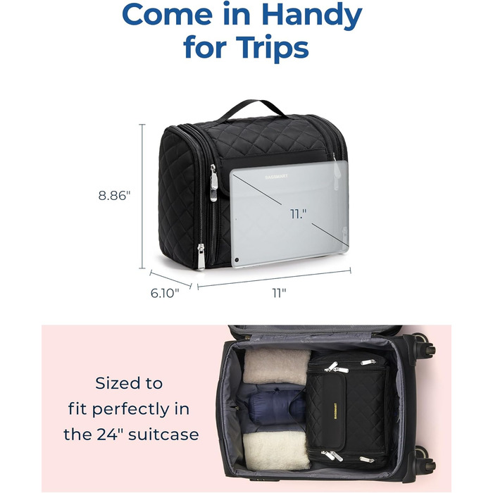 Органайзер для косметики BAGSMART, велика косметичка для жінок, чорний, з петлею для підвішування