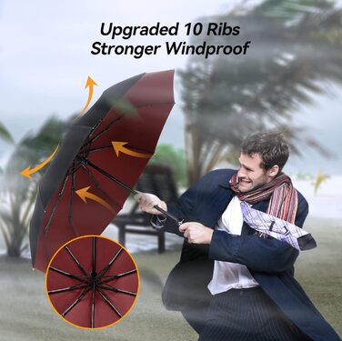 Чоловічий парасолька TechRise: компактний, автоматичний, штормостійкий (червоний & чорний)