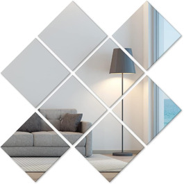 Дзеркальна плитка самоклеюча 15x15 см, 8 шт. - для декору стін, шаф, ванної кімнати, вітальні, спальні