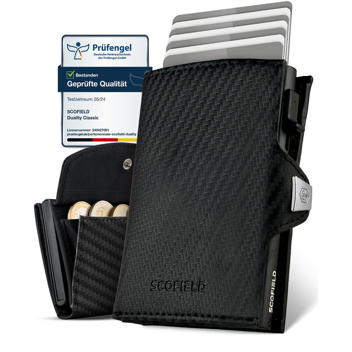 SF SCOFIELD Duality Magflip: Чоловіче карткове портмоне з RFID захистом та відділенням для монет (Carbon Matte Black)