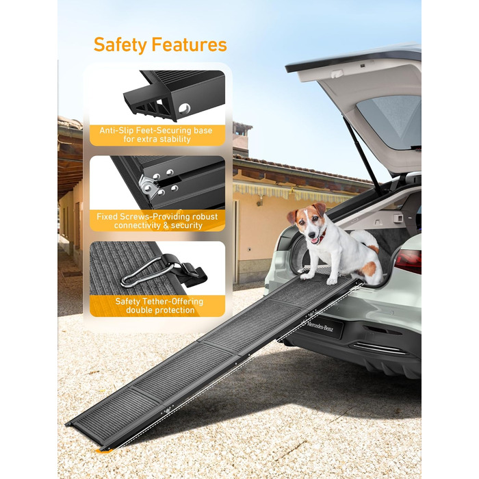 Сходи для собак у машину, складані, з антиковзким покриттям, для середніх та великих собак до 113 кг, 170x44 см