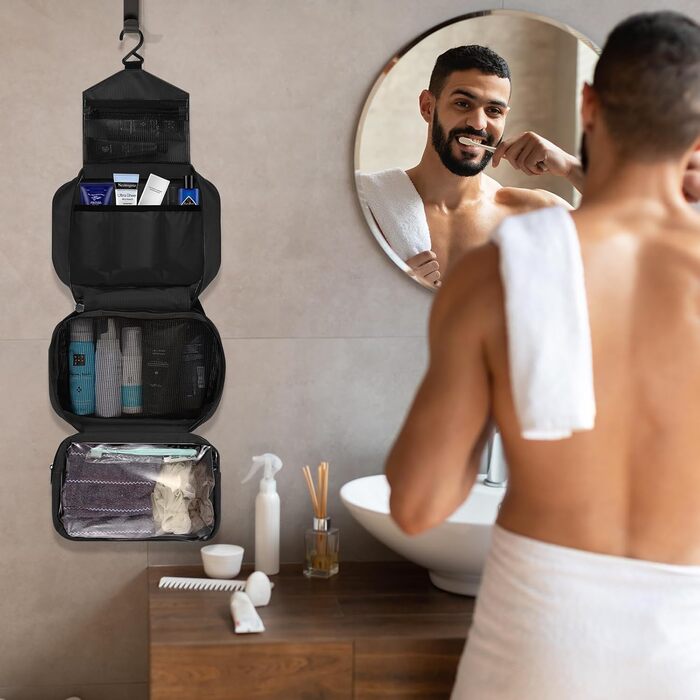 Чоловіча та жіноча дорожня туалетна косметичка, водонепроникна, складна, чорного кольору