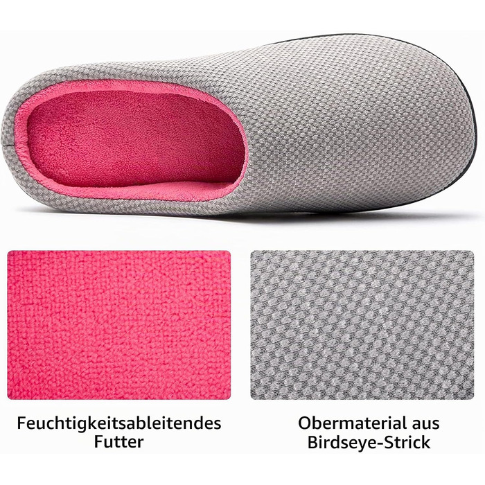 Жіночі домашні капці RockDove з ефектом пам'яті (Memory Foam), в'язані, сіро-рожеві, розмір 38/39 EU