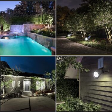 T-SUN LED Solar Spotlights, 2 Pack 4 LED Solar Garden Lights, Bright Garden Light, 2 Lighting Modes, Safety Lighting, Large Outdoor Light for Lawn, Paths, Terrace (Cool White 6000K)