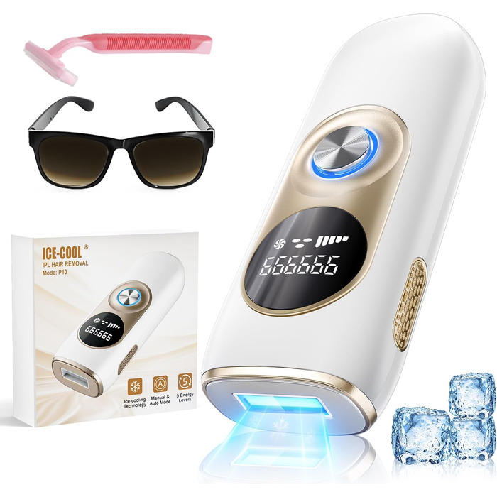 Пристрій для епіляції IPL з охолодженням та 999 999 імпульсів світла – лазерний епілятор з 5 рівнями енергії, для жінок/чоловіків/ногів/бікіні