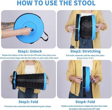 Складаний стілець для кемпінгу з регулюванням висоти, 6-45 см, вантажопідйомність 181 кг, портативний з ременем для перенесення (Блакитний - 1 шт.)