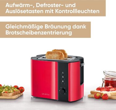 Тостер Severin AT 2217: автоматичний, з підставою для бургерів, з нержавіючої сталі, 800 Вт, червоний/чорний