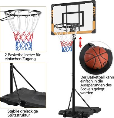 Yaheetech Adjustable Height Basketball Stand with Wheels - Mobile Basketball Hoop, Water/Sand Fillable, Indoor/Outdoor Basketball System - 226.5cm - 256.5cm