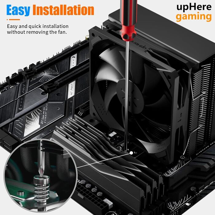 upHere Охолоджувач CPU з 4 Heatpipe, сумісний з Intel 2011/2066 (X79/X99) та AM5/AM4, 120мм вентилятор PWM