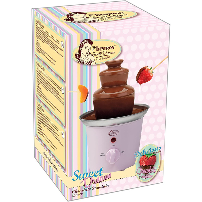 Шоколадний фонтан Bestron з 3 ярусами, рожевий, 60 Вт, з підігрівом
