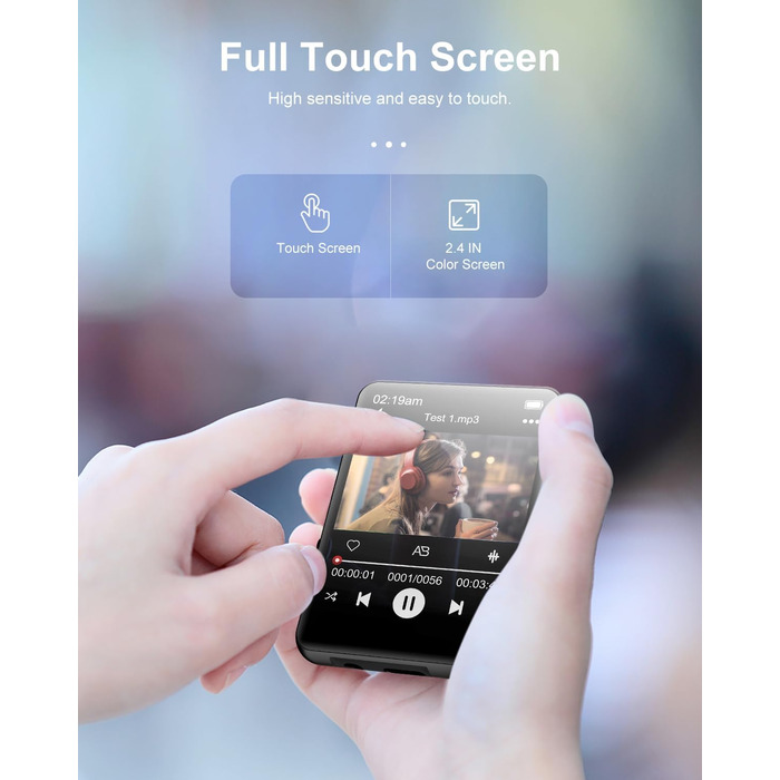 MP3 плеєр 64GB Bluetooth 5.3 HiFi з металевим корпусом, радіо FM, диктофон, сенсорний екран 2.4