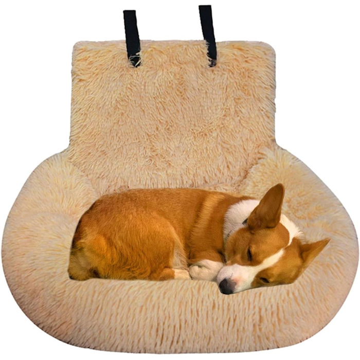 Автокрісло для собак, лежанка для собак у машину, авто лежанка для тварин, крісло для собак з ременем безпеки, авто лежанка для маленьких, середніх та великих собак (Абрикосовий, Великий)