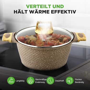 Набір посуду NutriChef Сандбраун 22 предмети з антипригарним мармуровим покриттям: сковороди, каструлі, кухонні прилади, форма для випічки, рукавиці, для індукційних плит, посудомийна машина