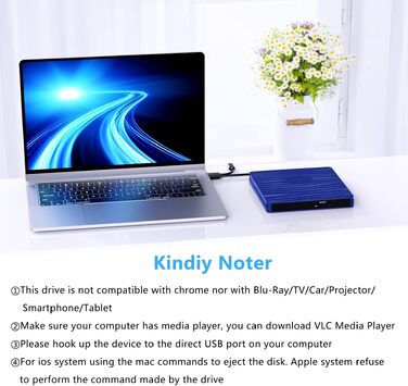 Зовнішній DVD-привід USB 3.0 та Type-C, портативний CD/DVD +/-RW записувач для ноутбука, ПК, MacBook, Windows, macOS, Linux (Темно-синій)