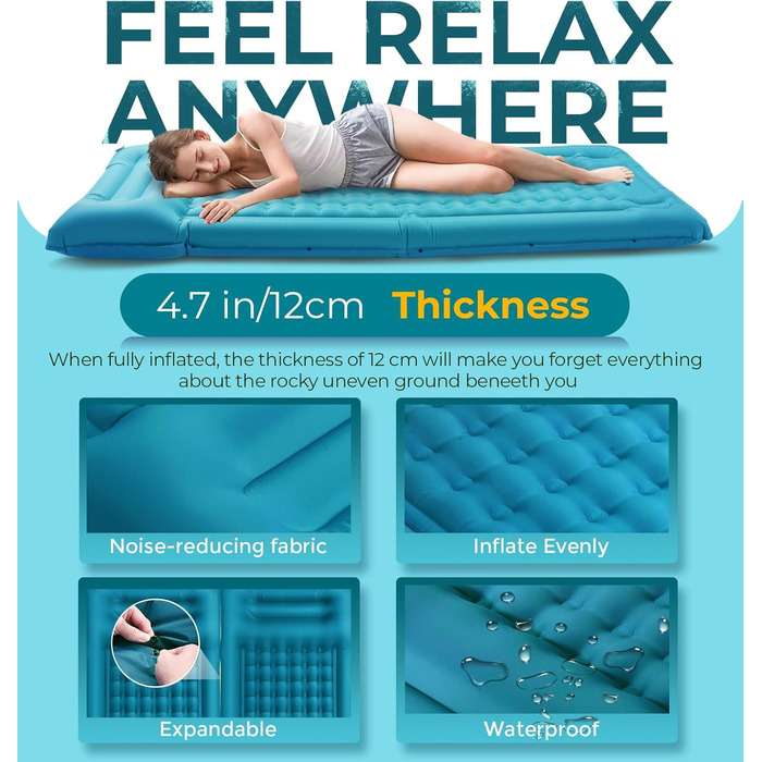 Надувний килимок Isomatte самонадувний з помпою, для кемпінгу, пікніків, пляжу, намету, блакитний, одинарний