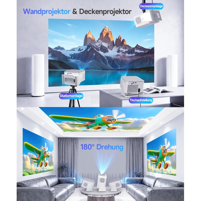 Проектор Alwtniet Mini Beamer 4K 8K з Android 14, WiFi 6, Bluetooth 5.4, Автофокус та Автокорекція, 180° поворот, для домашнього кінотеатру, HY350MAX