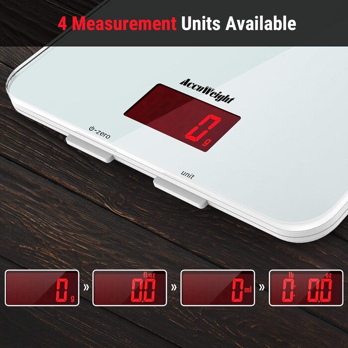 Кухонні ваги ACCUWEIGHT 5 кг з LCD-дисплеєм з міцного скла, функція тарування, для випічки, приготування їжі, ювелірних виробів, з вагою, автоматичне вимкнення