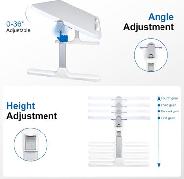 Стіл для ноутбука в ліжко, регульована висота, складаний, 52 x 30 см (сірий)