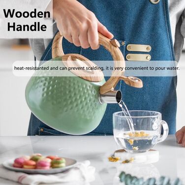 Чайник-свисток з нержавіючої сталі 3L, чайник-свисток, сучасний чайник Induktion, велика ємність для чаю та кави, підходить для всіх типів плит (зелений)